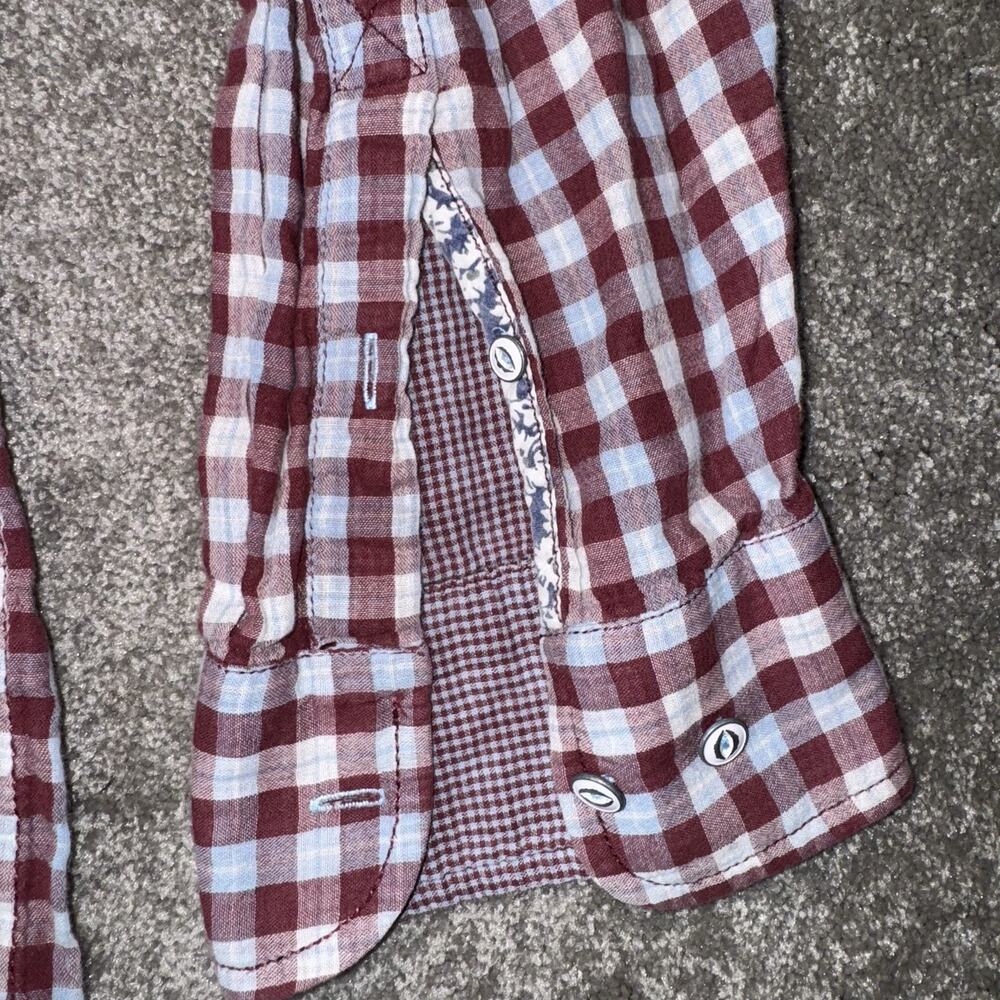 Tommy‎ Bahama Men’s 2XLT Gingham Check Shirt Burgundy Blue Cotton Long Sleeve - Picture 2 of 12